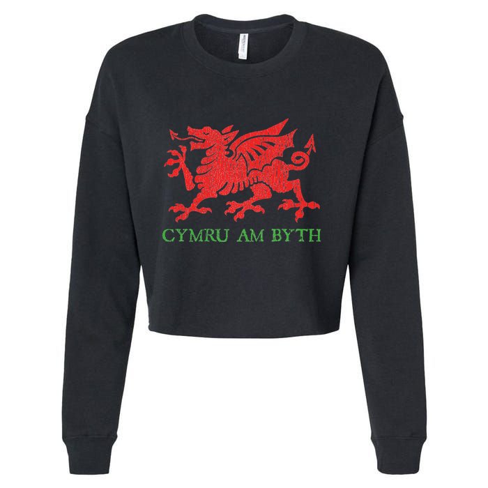 Cymru Am Byth Welsh Rugby Dragon Wales Player Pride Gifts Cropped Pullover Crew