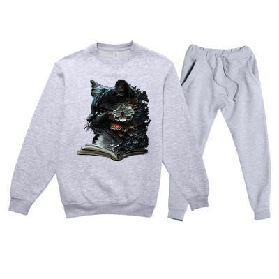 Cat Art Book Cat Motif Flowers Cat Premium Crewneck Sweatsuit Set