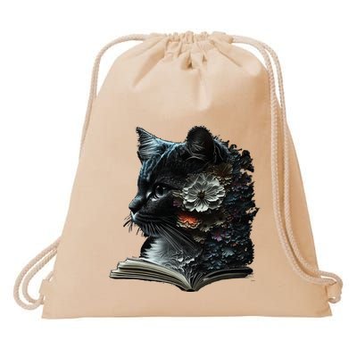 Cat Art Book Cat Motif Flowers Cat Drawstring Bag