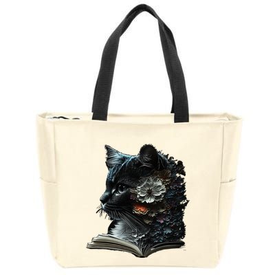 Cat Art Book Cat Motif Flowers Cat Zip Tote Bag