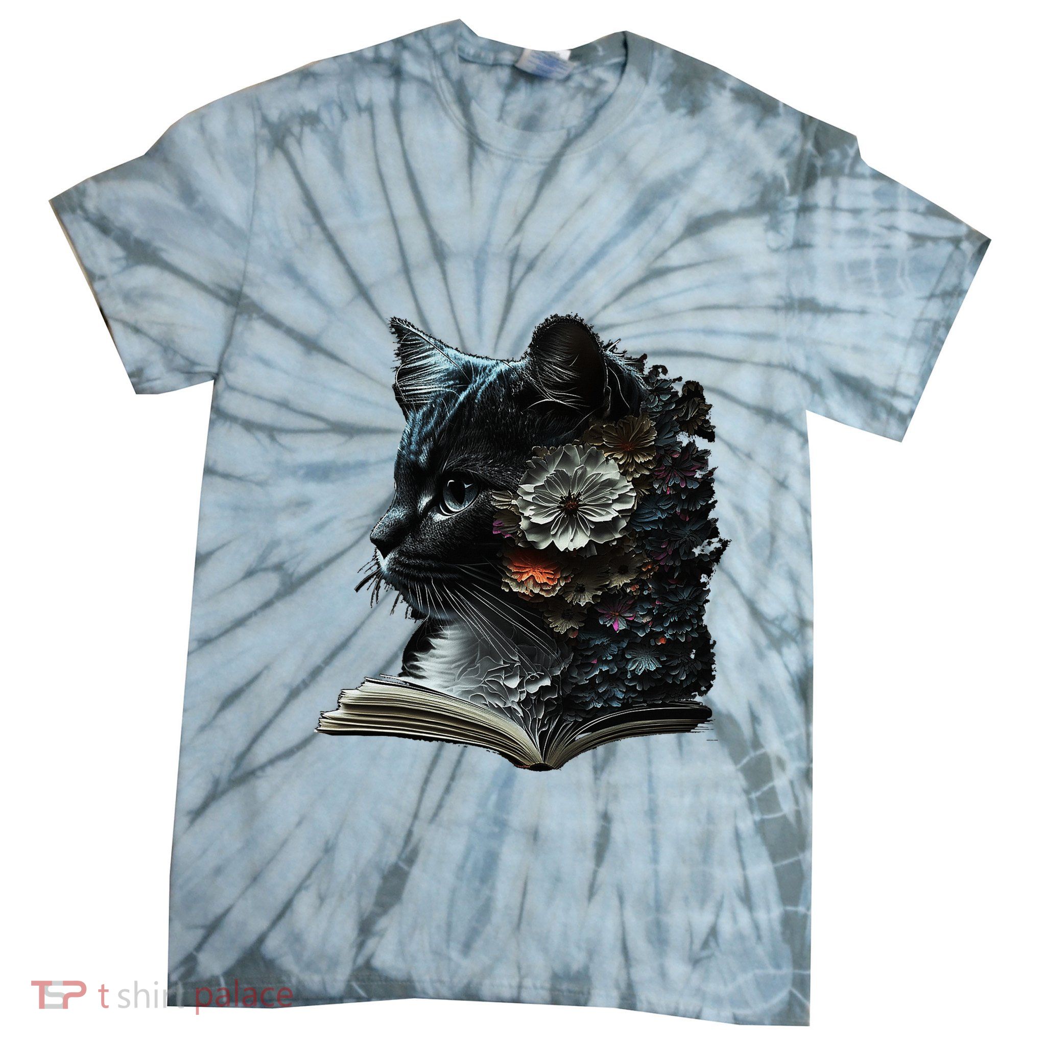 Cat Art Book Cat Motif Flowers Cat Tie-Dye T-Shirt