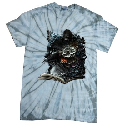 Cat Art Book Cat Motif Flowers Cat Tie-Dye T-Shirt