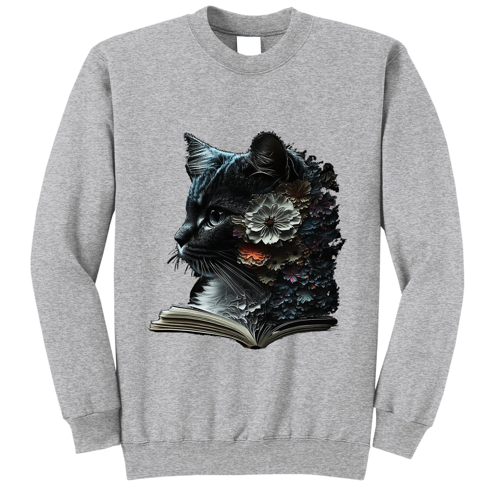 Cat Art Book Cat Motif Flowers Cat Tall Sweatshirt