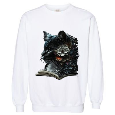 Cat Art Book Cat Motif Flowers Cat Garment-Dyed Sweatshirt