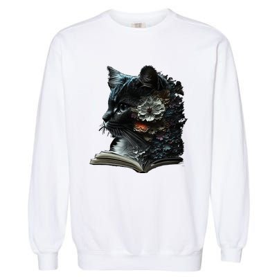 Cat Art Book Cat Motif Flowers Cat Garment-Dyed Sweatshirt