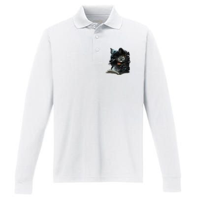 Cat Art Book Cat Motif Flowers Cat Performance Long Sleeve Polo