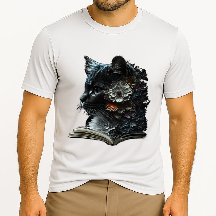 Cat Art Book Cat Motif Flowers Cat Cooling Performance Crew T-Shirt