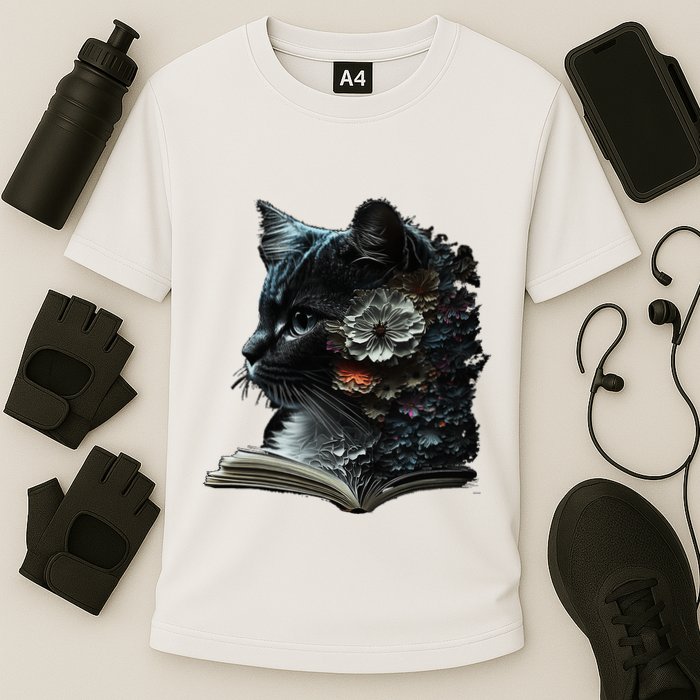 Cat Art Book Cat Motif Flowers Cat Cooling Performance Crew T-Shirt