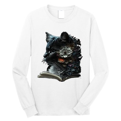 Cat Art Book Cat Motif Flowers Cat Long Sleeve Shirt