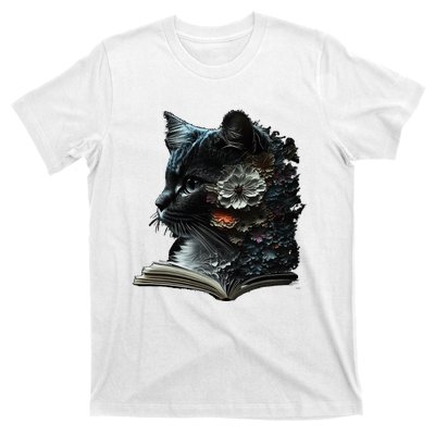 Cat Art Book Cat Motif Flowers Cat T-Shirt