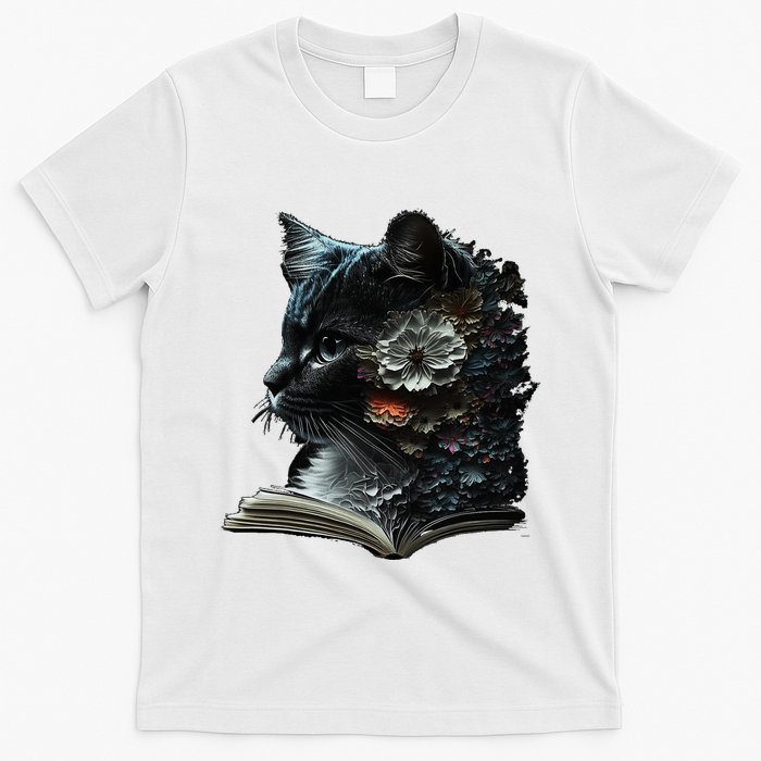 Cat Art Book Cat Motif Flowers Cat T-Shirt