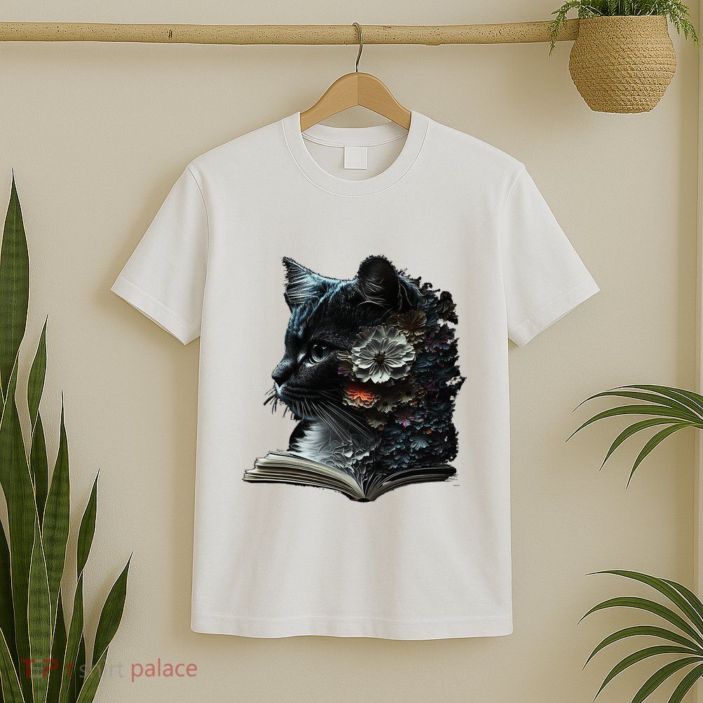 Cat Art Book Cat Motif Flowers Cat T-Shirt