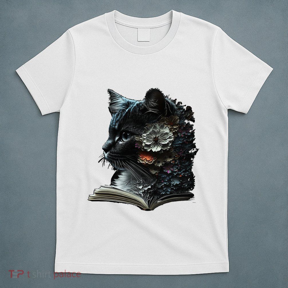 Cat Art Book Cat Motif Flowers Cat T-Shirt