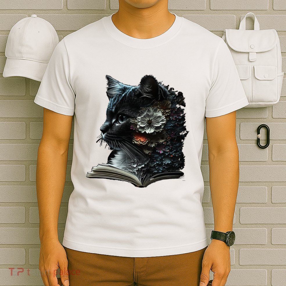 Cat Art Book Cat Motif Flowers Cat T-Shirt
