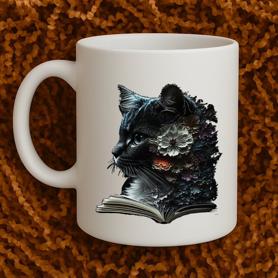 Cat Art Book Cat Motif Flowers Cat Mug