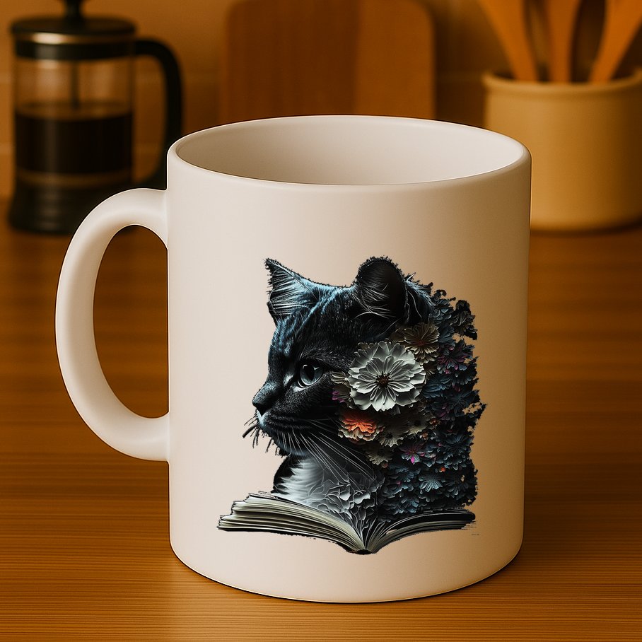 Cat Art Book Cat Motif Flowers Cat Mug