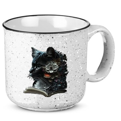 Cat Art Book Cat Motif Flowers Cat 15oz Campfire Ceramic Mug
