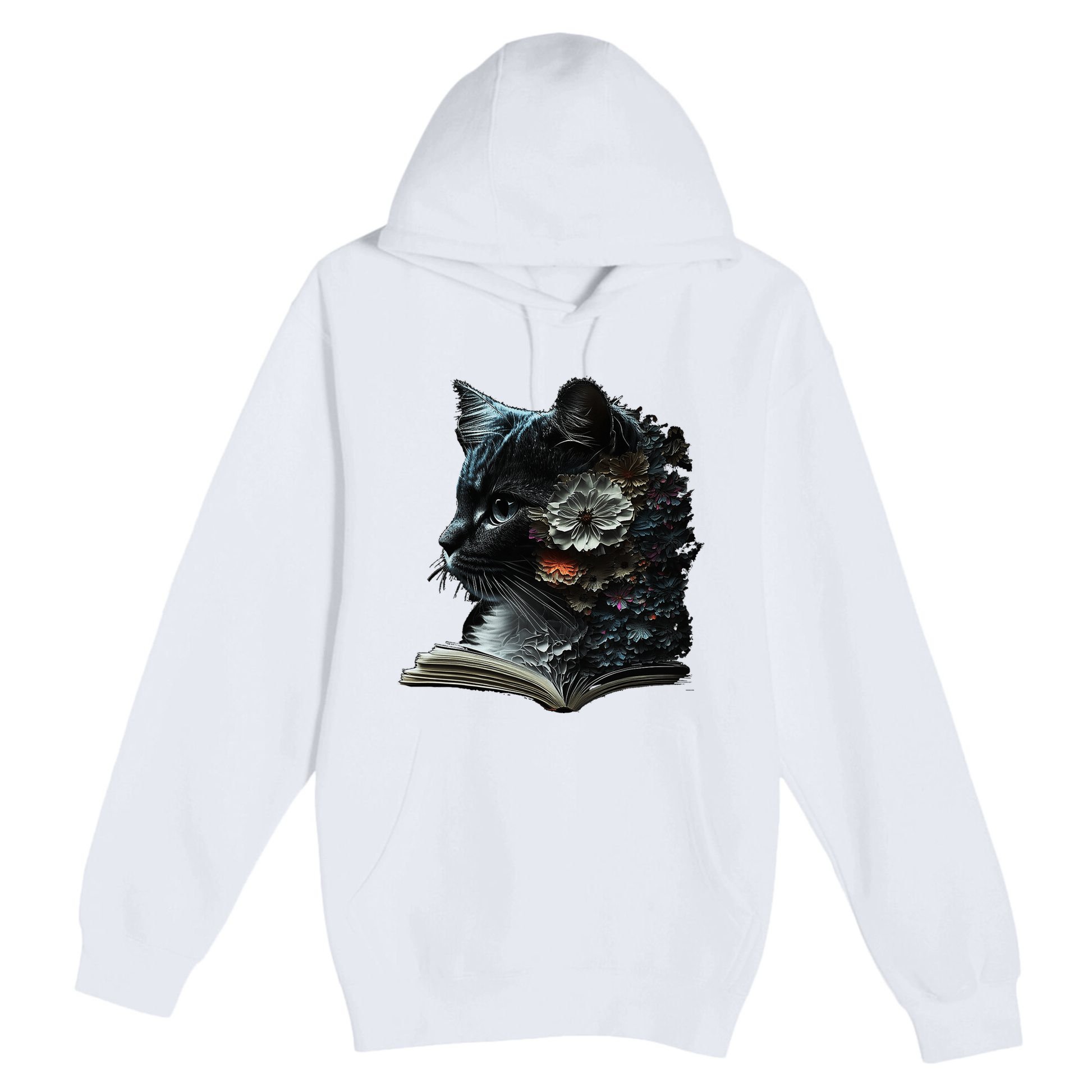 Cat Art Book Cat Motif Flowers Cat Premium Pullover Hoodie