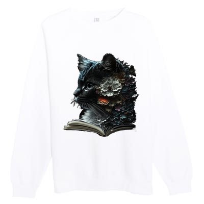 Cat Art Book Cat Motif Flowers Cat Premium Crewneck Sweatshirt