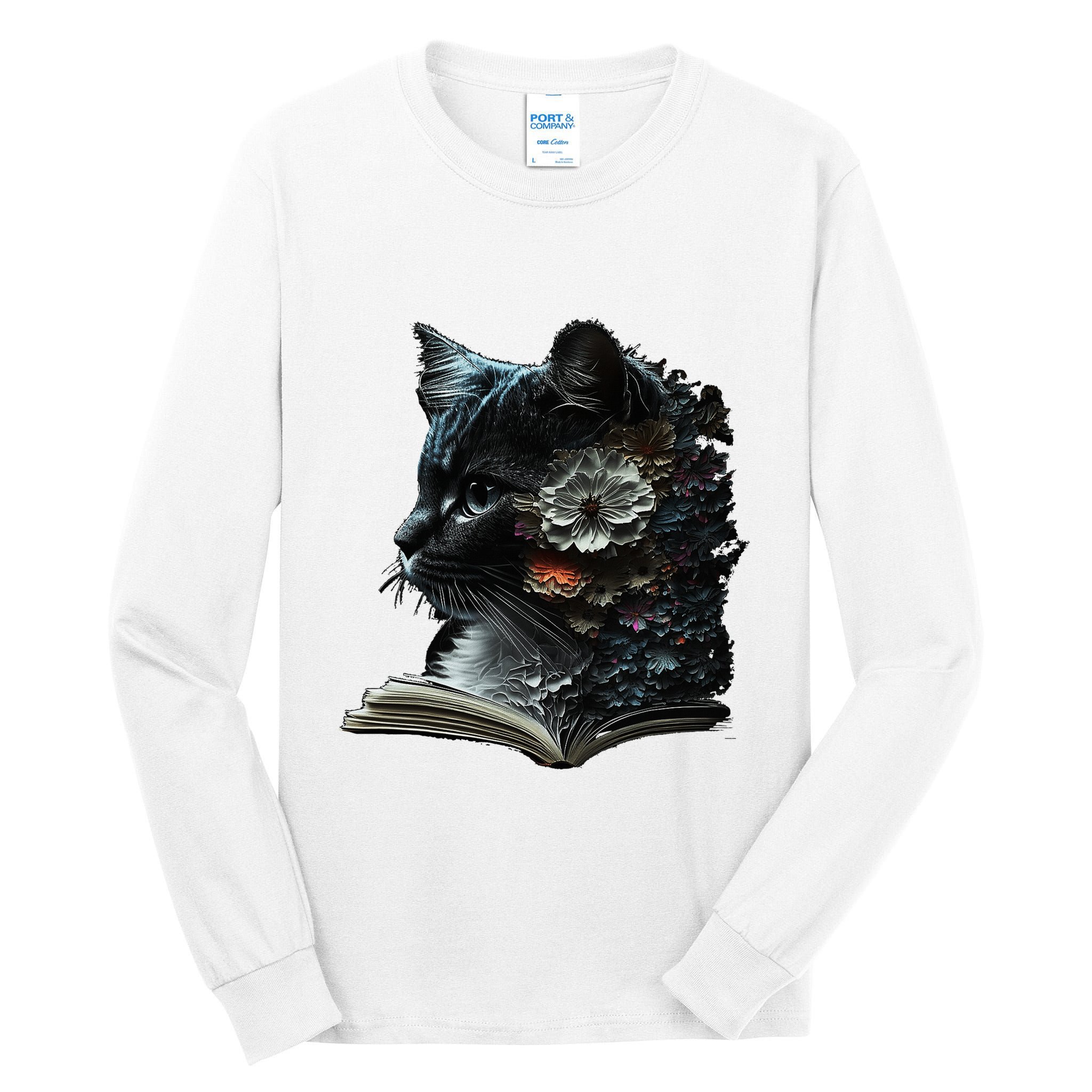 Cat Art Book Cat Motif Flowers Cat Tall Long Sleeve T-Shirt