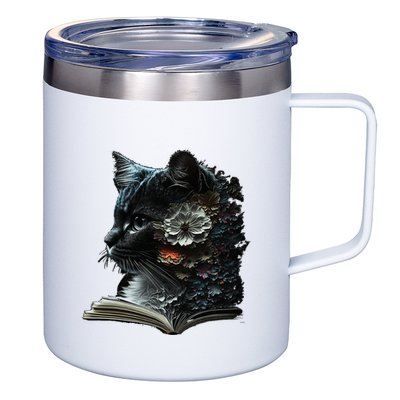 Cat Art Book Cat Motif Flowers Cat 12oz Stainless Steel Coffee Mug
