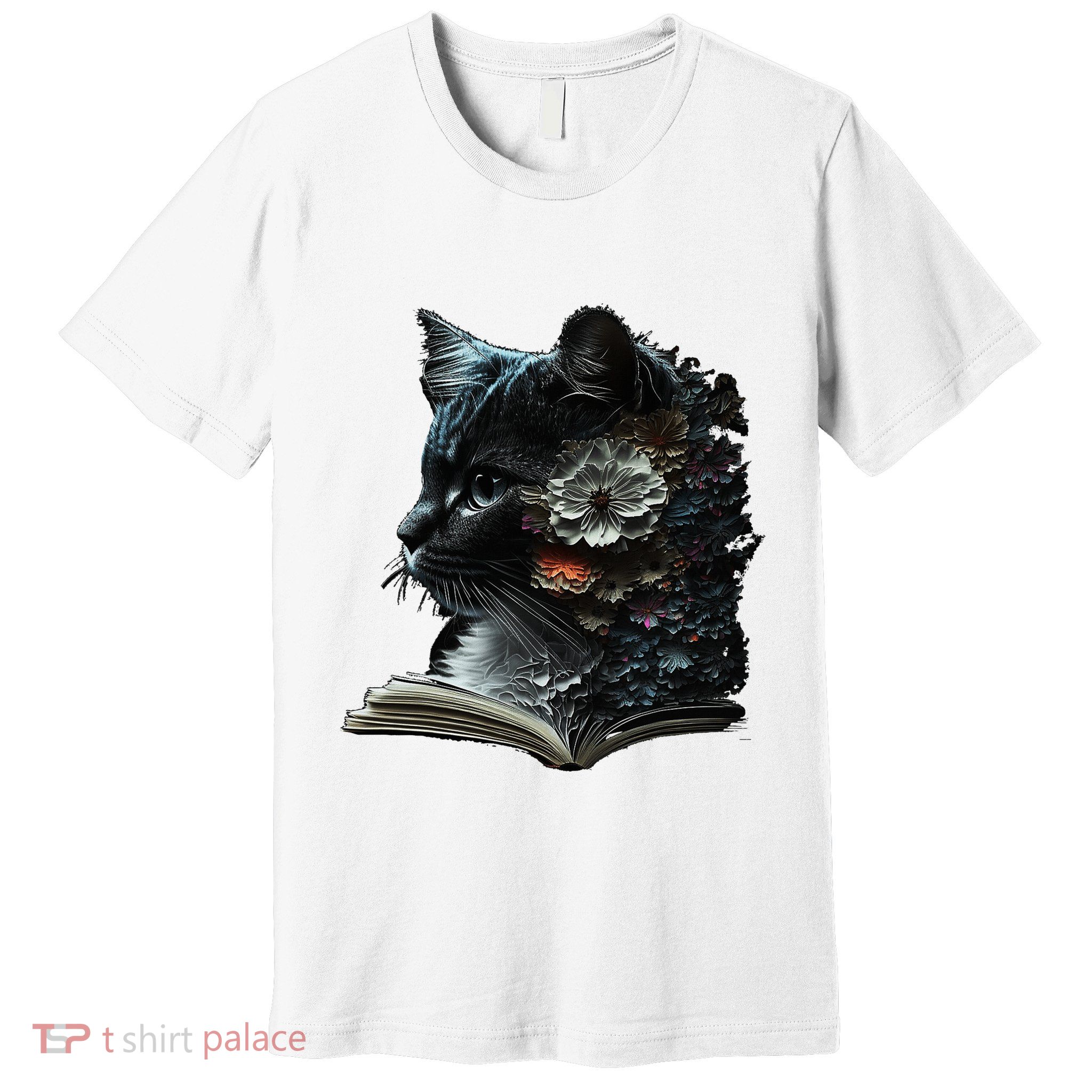 Cat Art Book Cat Motif Flowers Cat Premium T-Shirt
