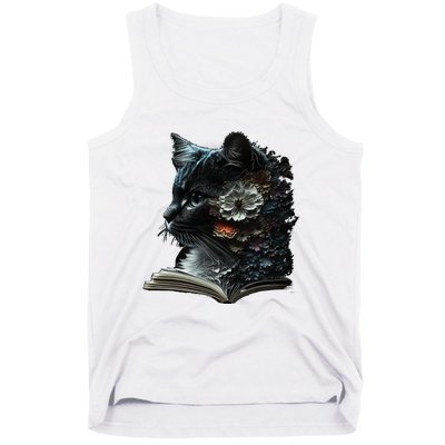 Cat Art Book Cat Motif Flowers Cat Tank Top