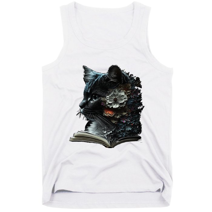 Cat Art Book Cat Motif Flowers Cat Tank Top