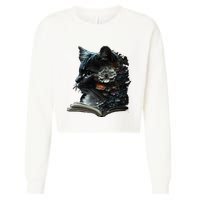 Cat Art Book Cat Motif Flowers Cat Cropped Pullover Crew