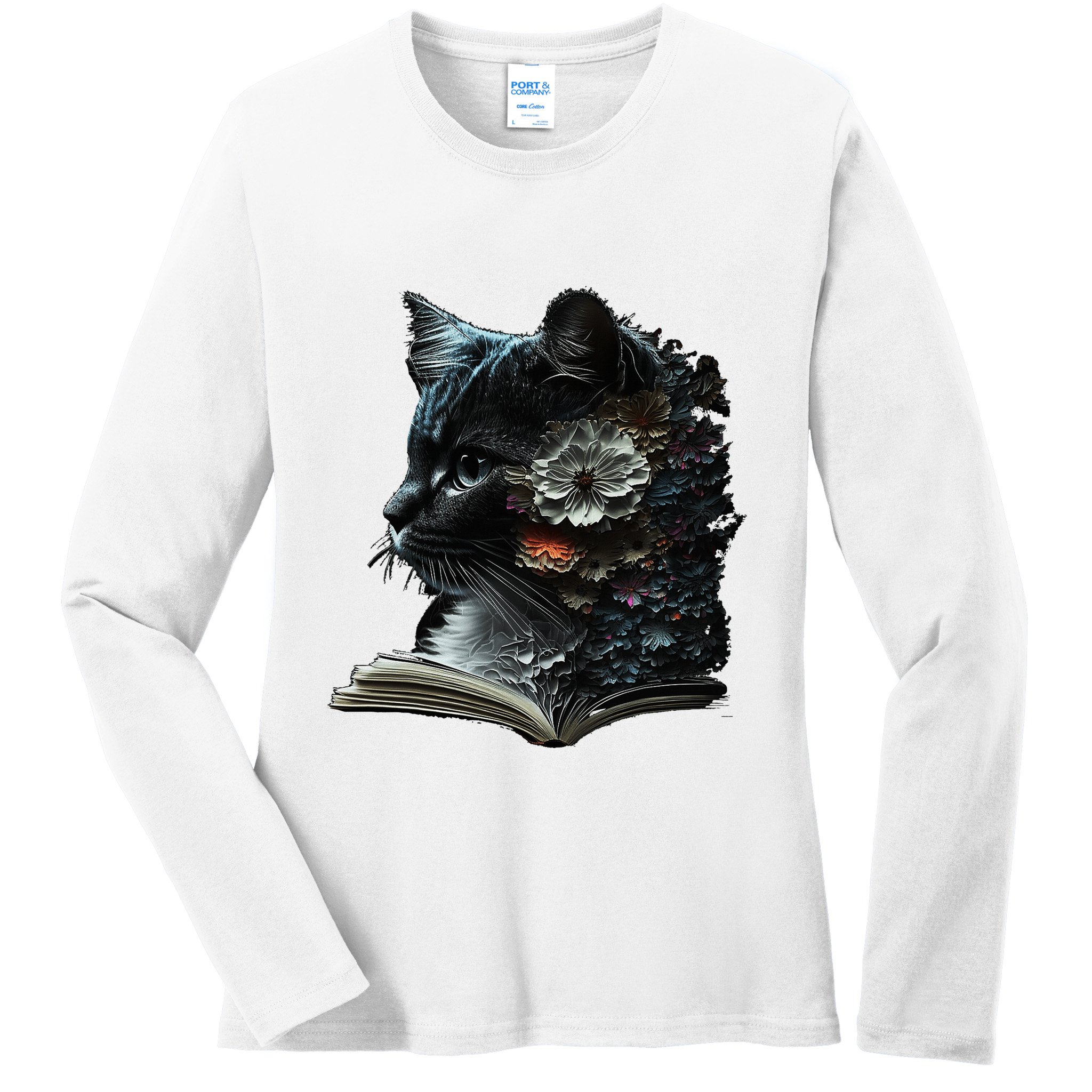 Cat Art Book Cat Motif Flowers Cat Ladies Long Sleeve Shirt