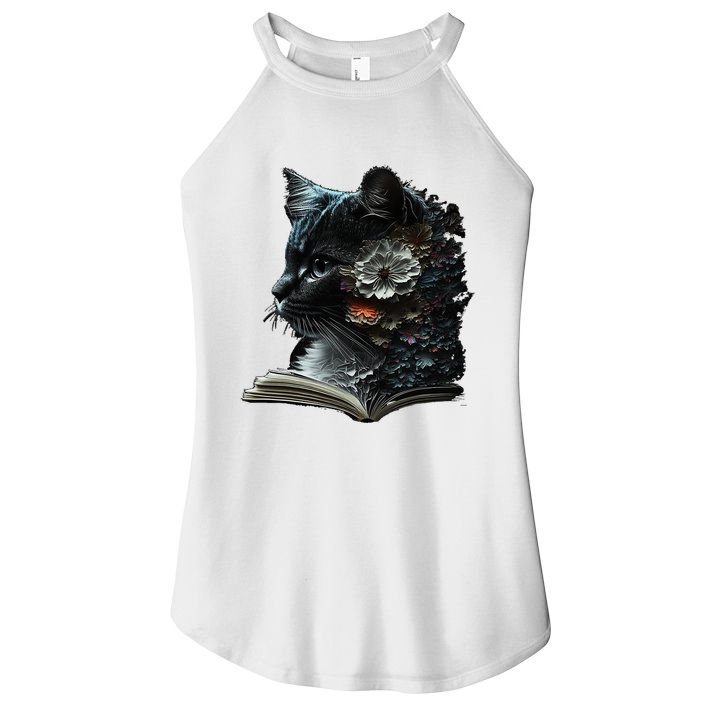 Cat Art Book Cat Motif Flowers Cat Women's Perfect Tri Rocker Tank