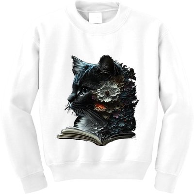 Cat Art Book Cat Motif Flowers Cat Kids Sweatshirt