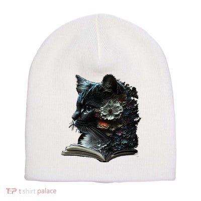 Cat Art Book Cat Motif Flowers Cat Short Acrylic Beanie