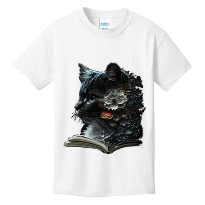Cat Art Book Cat Motif Flowers Cat Kids T-Shirt