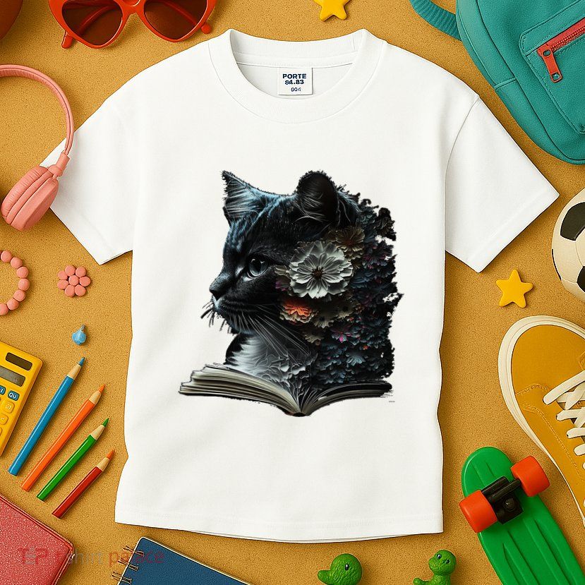 Cat Art Book Cat Motif Flowers Cat Kids T-Shirt