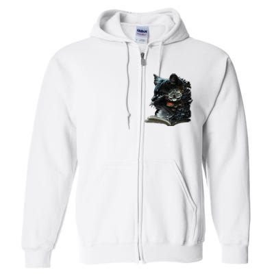 Cat Art Book Cat Motif Flowers Cat Full Zip Hoodie