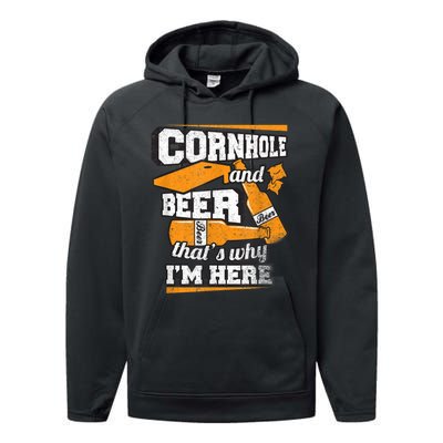 Cornhole And Beer That's Why I'm Here Funny Cornhole Performance Fleece Hoodie