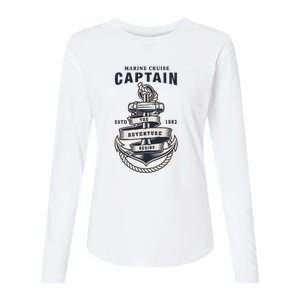 Captain Anchor Boat Anchor And Rope And Ribbon Womens Cotton Relaxed Long Sleeve T-Shirt