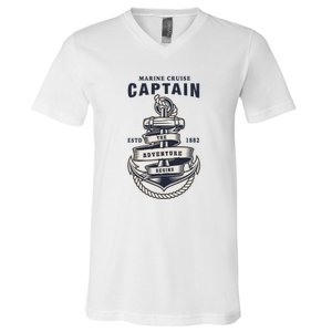 Captain Anchor Boat Anchor And Rope And Ribbon V-Neck T-Shirt