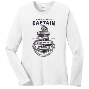 Captain Anchor Boat Anchor And Rope And Ribbon Ladies Long Sleeve Shirt