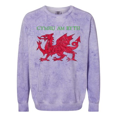 Cymru Am Byth Welsh Rugby Dragon Wales Gift Colorblast Crewneck Sweatshirt