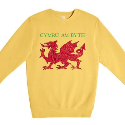 Cymru Am Byth Welsh Rugby Dragon Wales Gift Premium Crewneck Sweatshirt