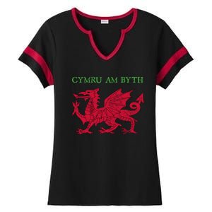 Cymru Am Byth Welsh Rugby Dragon Wales Gift Ladies Halftime Notch Neck Tee