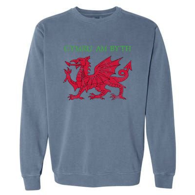 Cymru Am Byth Welsh Rugby Dragon Wales Gift Garment-Dyed Sweatshirt