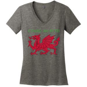 Cymru Am Byth Welsh Rugby Dragon Wales Gift Women's V-Neck T-Shirt