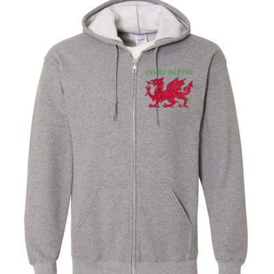 Cymru Am Byth Welsh Rugby Dragon Wales Gift Full Zip Hoodie