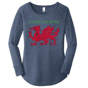 Cymru Am Byth Welsh Rugby Dragon Wales Gift Women's Perfect Tri Tunic Long Sleeve Shirt