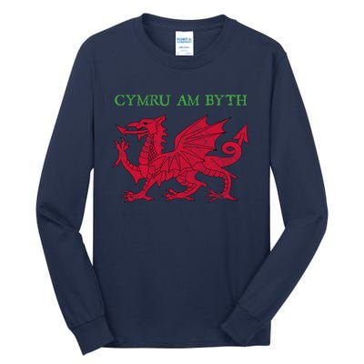 Cymru Am Byth Welsh Rugby Dragon Wales Gift Tall Long Sleeve T-Shirt