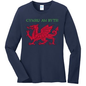 Cymru Am Byth Welsh Rugby Dragon Wales Gift Ladies Long Sleeve Shirt