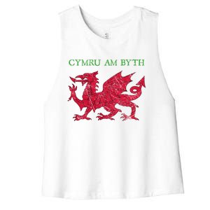 Cymru Am Byth Welsh Rugby Dragon Wales Gift Women's Racerback Cropped Tank